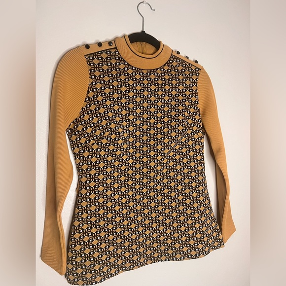 vintage gold ribbed geometric print sweater size medium - Picture 3 of 6